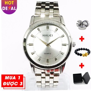 Đồng hồ nam dây thép bạc không gỉ Halei H4012