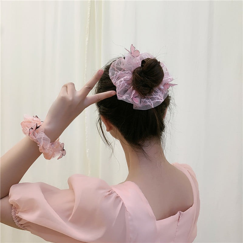 Dây buộc tóc vải scrunchies ren đính bướm butterfly 🦋