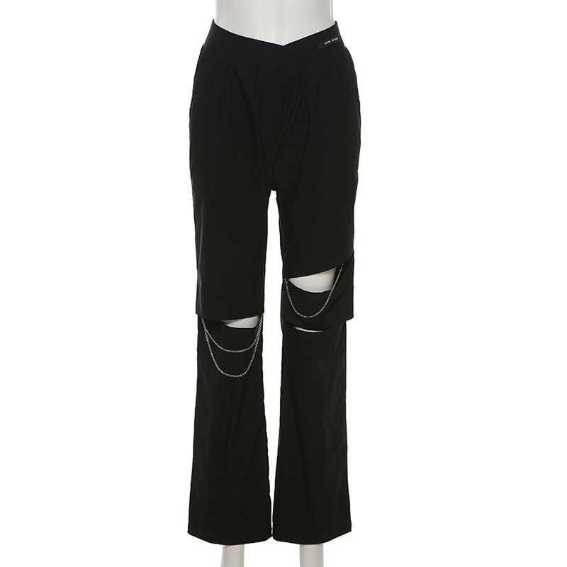 Quần Dài Lưng Cao Dáng Rộng Thiết Kế Xẻ Rách 2 Lớp Thời Trang Cho Nữ