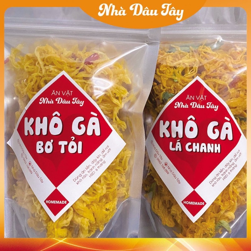 [COMBO RẺ NHẤT] 500GR Khô gà lá chanh và khô gà cháy tỏi Nhà Dâu Tây ăn vặt