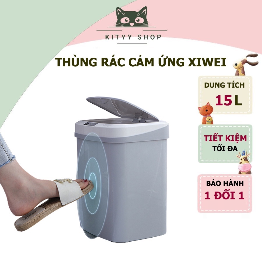 Thùng rác cảm ứng Xiwei dung tích 15L cảm ứng tự động đóng sạc pin cổng DC thông dụng