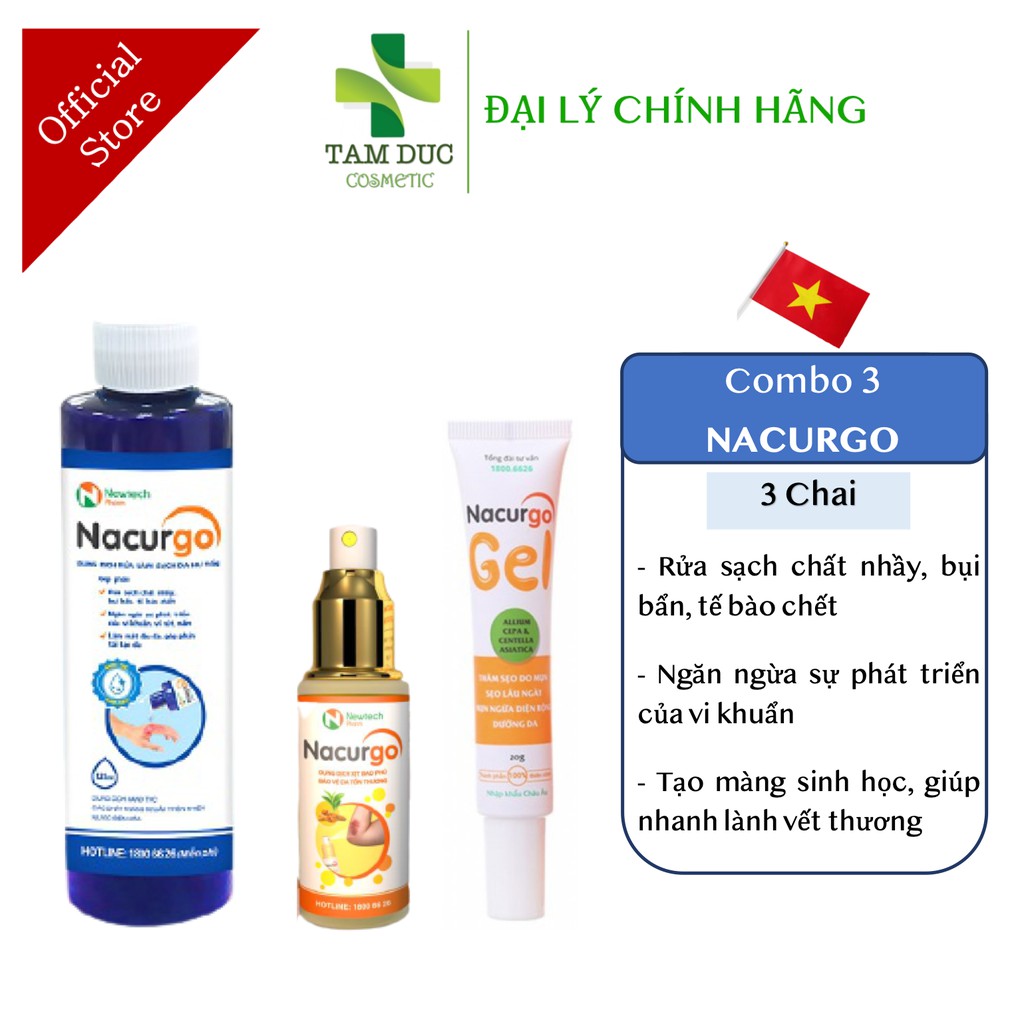 Bộ 3 NACURGO - Chăm sóc vết thương, lở loét ngoài da, mụn mủ, sưng đỏ [nacurgo Gel, nacugo]