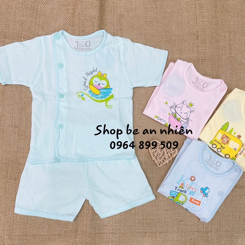 Bộ tay ngắn jou màu cho bé 3-9kg-hàng cotton 100%