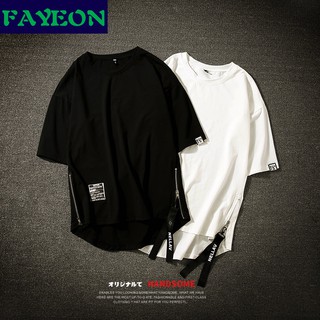 Áo Thun Ngắn Tay Dáng Rộng Phối Khóa Kéo Kiểu Hip-hop Cá Tính