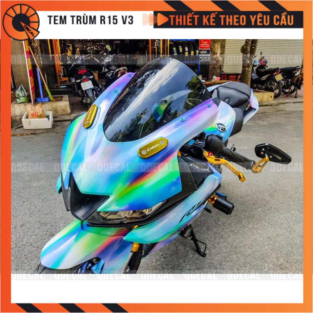 Tem trùm R15V3 Cầu vồng loang độc đáo decal 3 lớp in ấn thiết kế theo yêu cầu