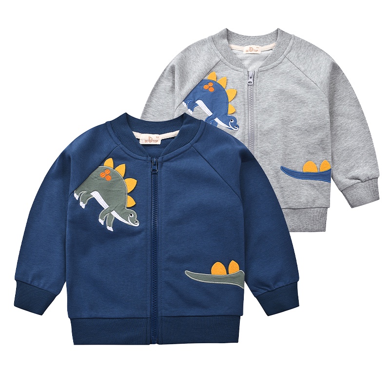 Áo Khoác Bóng Chày Bằng Vải Cotton Nhẹ In Họa Tiết Khủng Long Hoạt Hình Phối Khóa Kéo Cho Bé Trai Từ 1-9 Tuổi