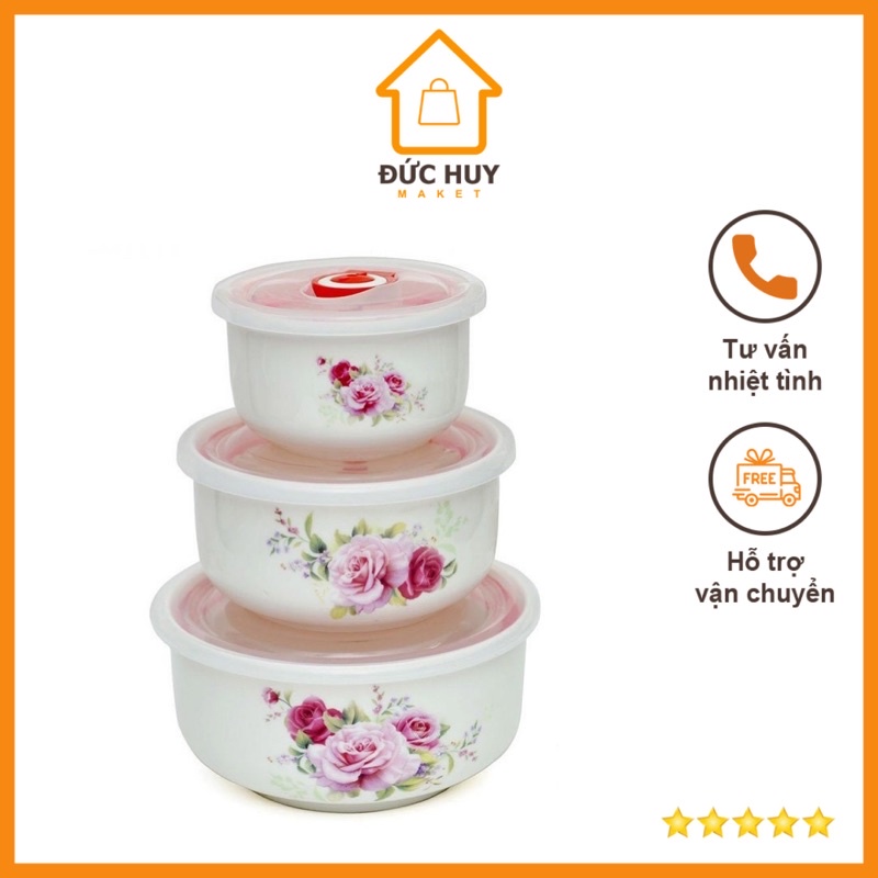 Bộ 3 Bát Sứ Có Nắp Đậy- Bộ 3 Bát Sứ Không Tai Có Nắp Đậy Chắc Chắn Nhà Bếp