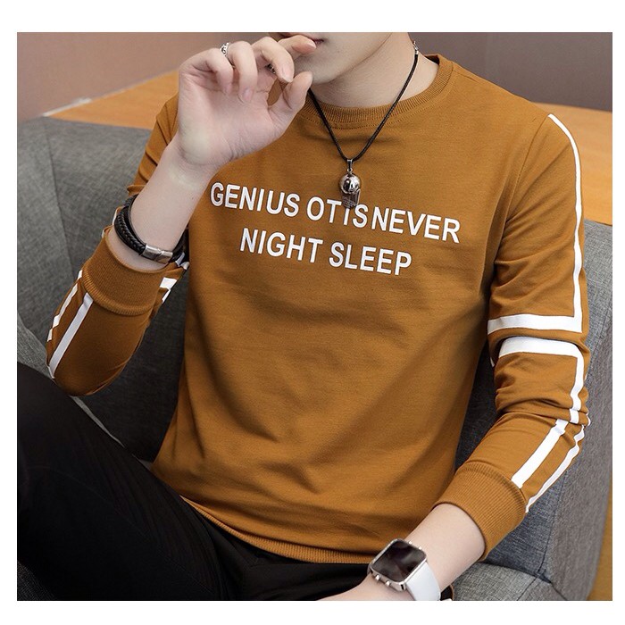 Áo Thun Nam Dài Tay Cổ Tròn In Chữ AT03 (Trắng,Kem,Nâu) | BigBuy360 - bigbuy360.vn