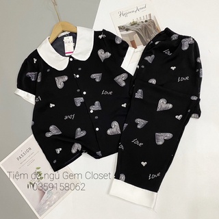 Lụa Mango - Bộ mặc nhà pijama áo cộc quần dài cổ sen lụa mango kiểu dáng dễ thương (Ảnh thật 100%)