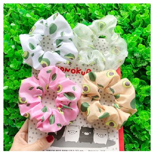 Dây Buộc tóc SCRUNCHIES hoạ tiết quả bơ / đào / dưa hấu / gấu / noel