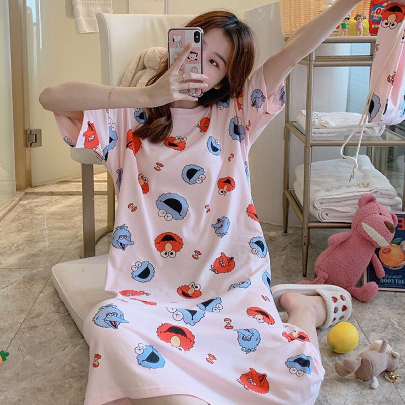Váy Ngủ Dáng Rộng Họa Tiết Hoạt Hình Dễ Thương Cho Phụ Nữ