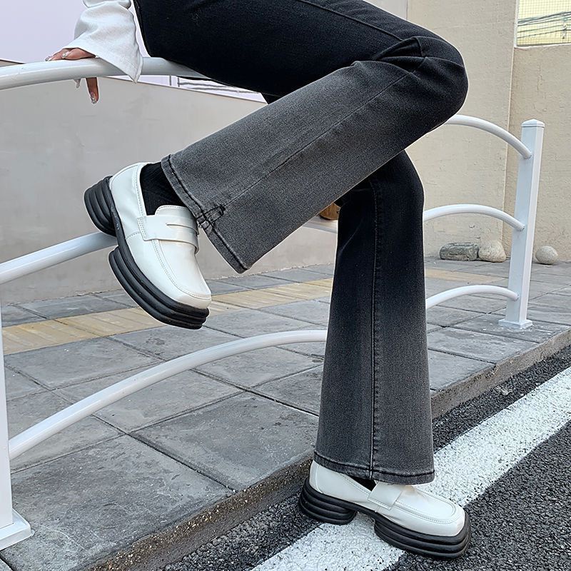 Quần denim Ống Loe Lưng Cao Màu Đen gradient Thời Trang Dành Cho Nữ