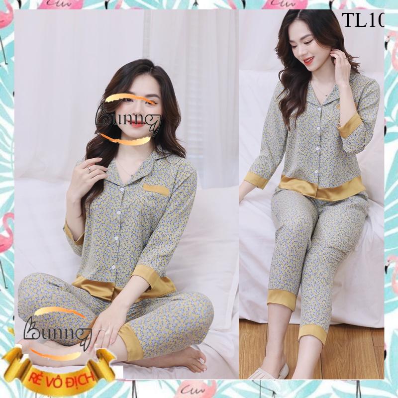 [Bunnysky] ĐỒ MẶC NHÀ SAU SINH CHẤT LIỆU LỤA HÀN, QUẦN ÁO MẶC NHÀ PIZAMA LỤA, FOM DÁNG ĐẸP HỌA TIẾT HOA LÁ
