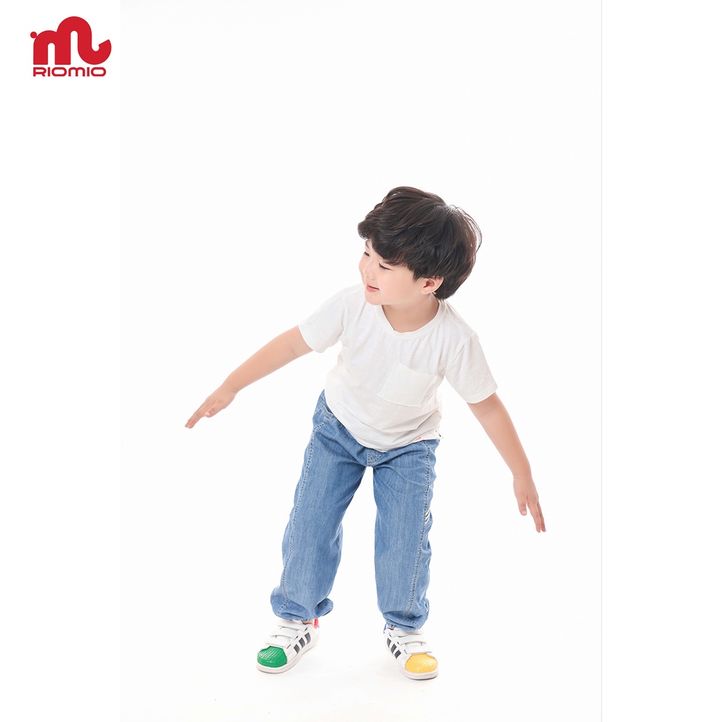 Quần jean cho bé trai 5-12 tuổi size 20-50kg RIOMIO ống rộng cạp chun bo gấu 100% cotton jean sợi coolmax kèm QT- RM258