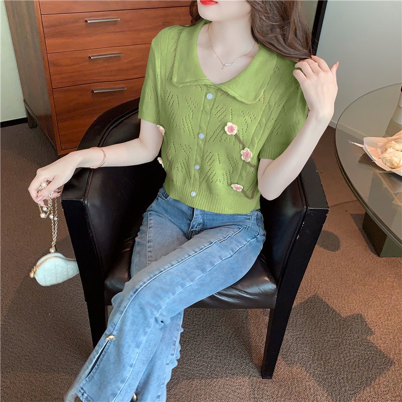 Áo polo Dệt Kim Tay Ngắn Dáng Rộng Thời Trang Mùa Hè Cho Nữ