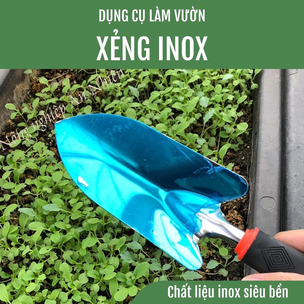 Xẻng làm vườn inox cán đúc nhựa siêu bền, trồng rau cây cảnh