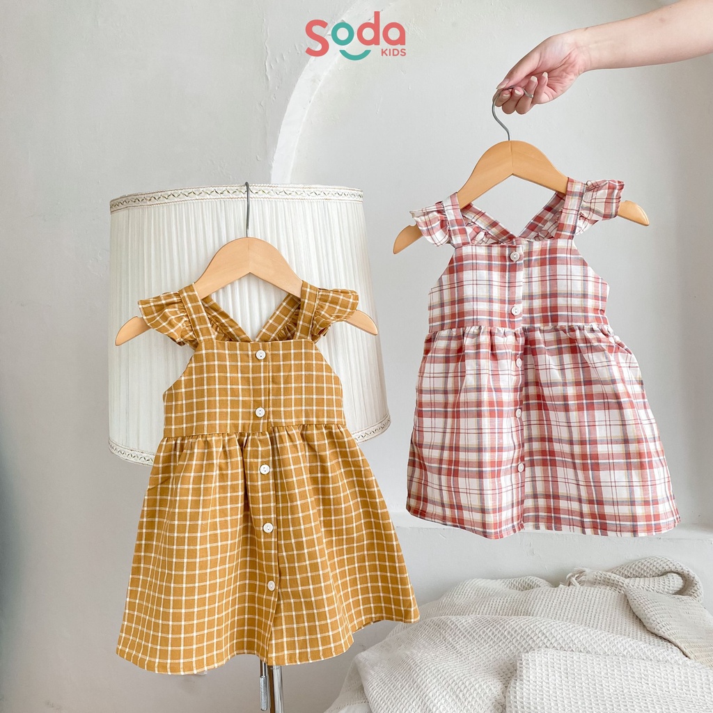Váy bé gái Karo SODA KIDS hai dây cánh tiên caro kẻ nhiều màu