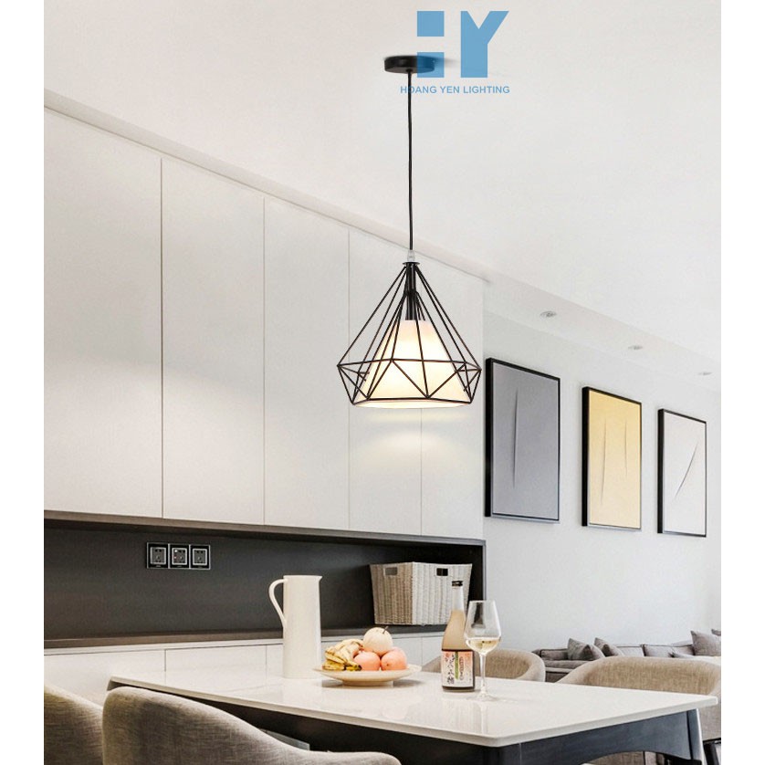 Đèn thả đơn kim cương khung sắt tĩnh điện kèm bóng led phi 250 + Video hướng dẫn lắp đặt DT6527