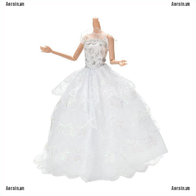 Đầm công chúa vải trắng 4 lớp cho búp bê Barbie 11"