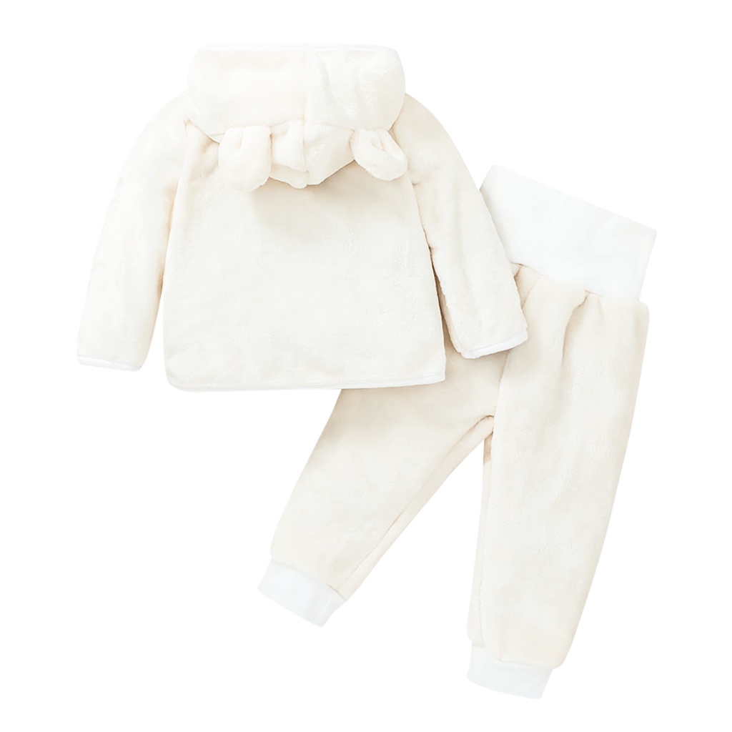 Bộ áo khoác liền quần hai mảnh lót lông cừu dày dặn in hình gấu hoạt hình dễ thương thời trang thu đông cho bé