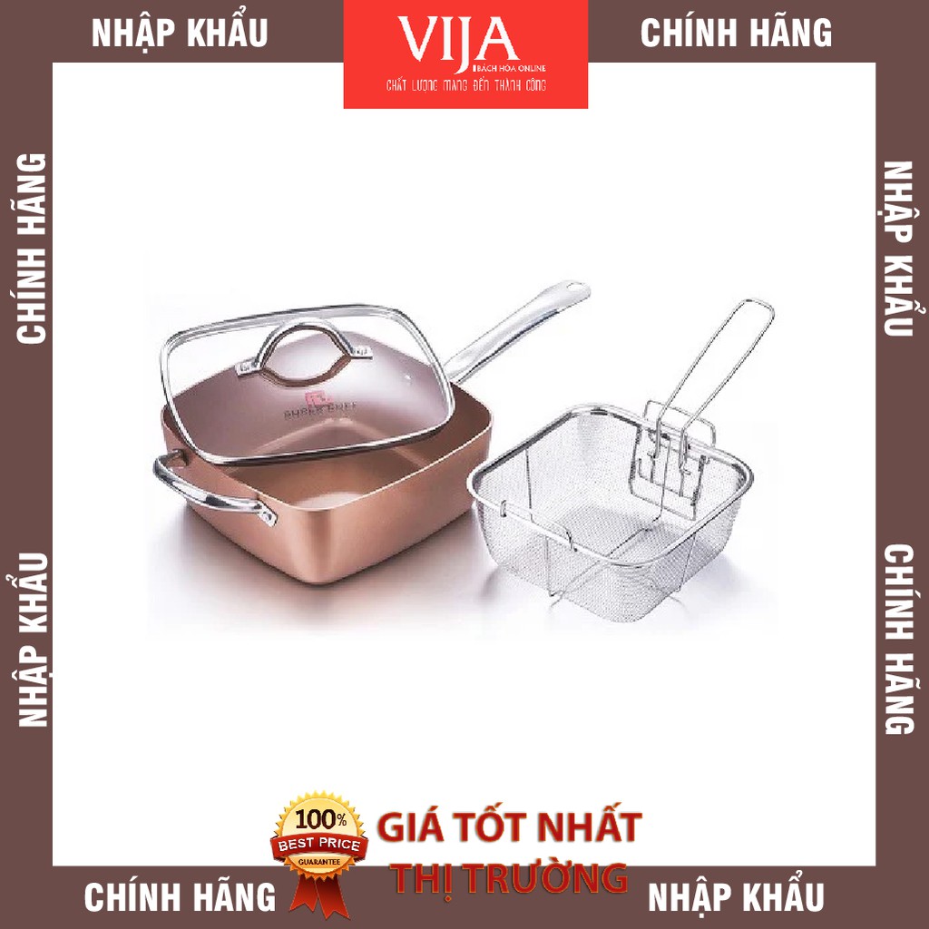 Bộ Quánh Vuông Đáy Từ Chống Dính Và Rổ Inox Super Chef SC_G2024S 24*24Cm