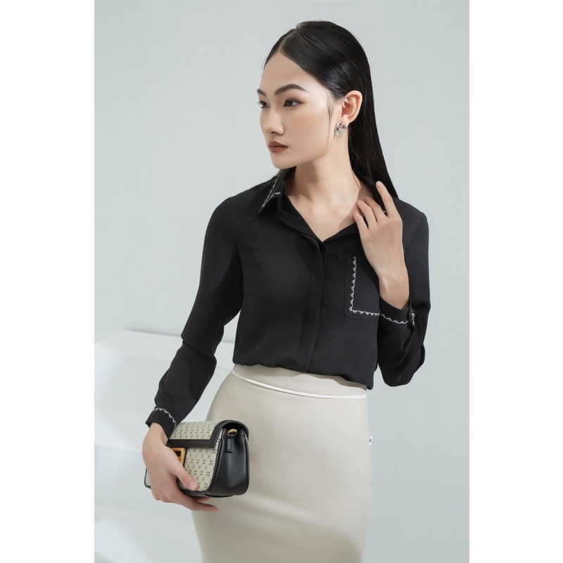 Áo Sơ mi DT thêu viền cổ, túi LEIKA