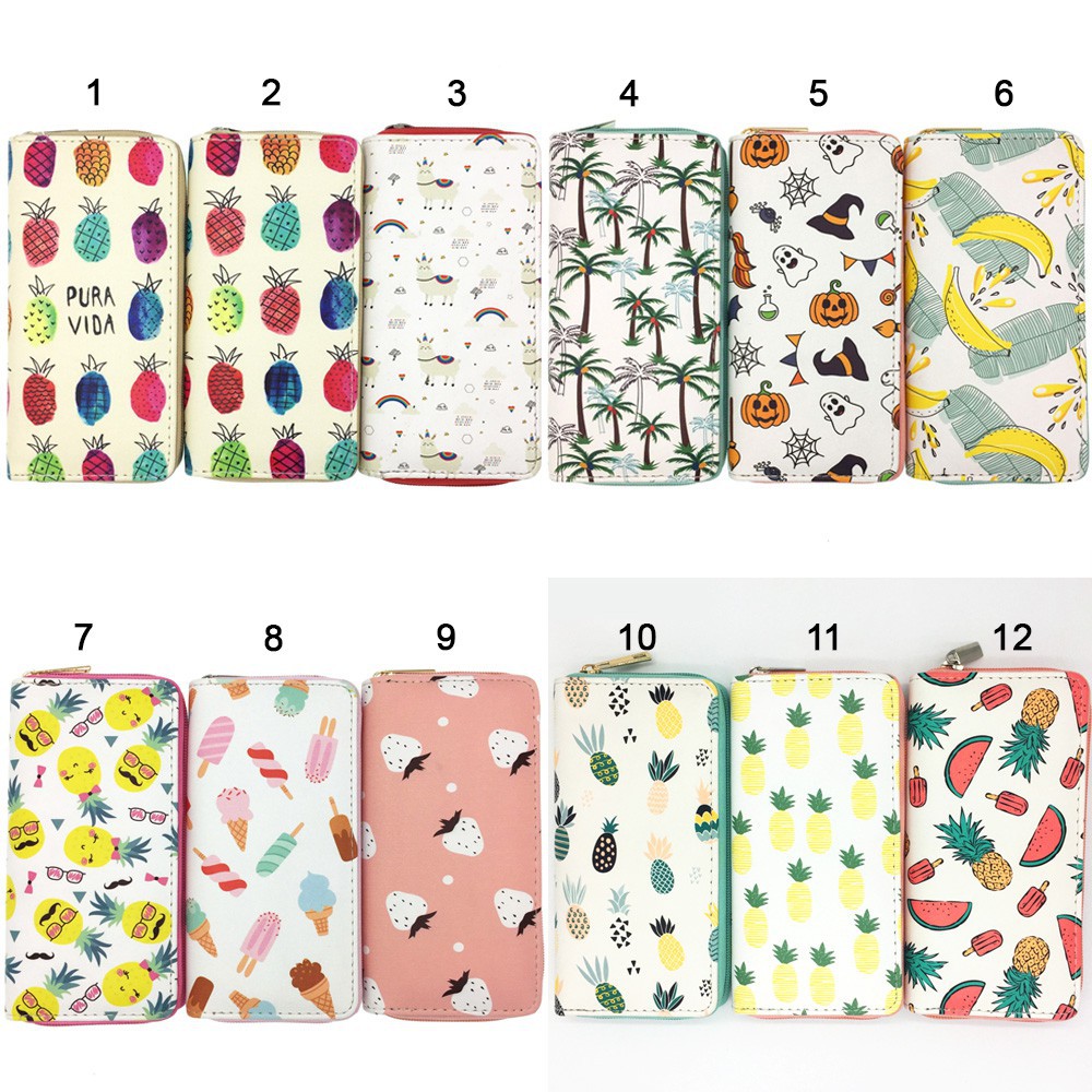 BST bóp ví dài họa tiết hoạt hình trái cây dứa cute dễ thương cho nữ cầm tay - Link 30 - Nana Store