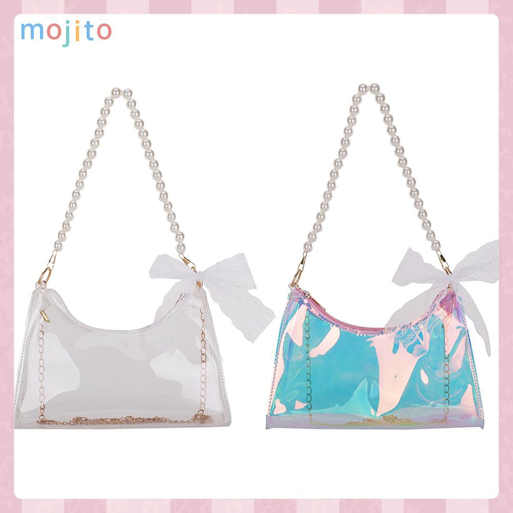 MOJITO Fashion Women Summer Clear Laser Shoulder Bag Bowknot Small Handbags Purse