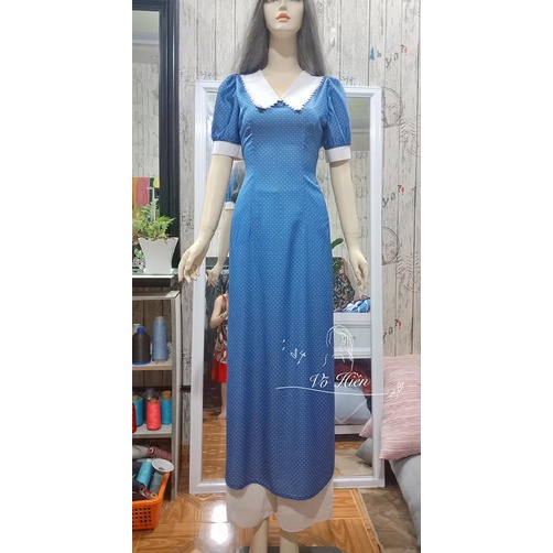 ÁO DÀI LỤA SATIN NGUYÊN SET CỐ BÈO CHỮ V