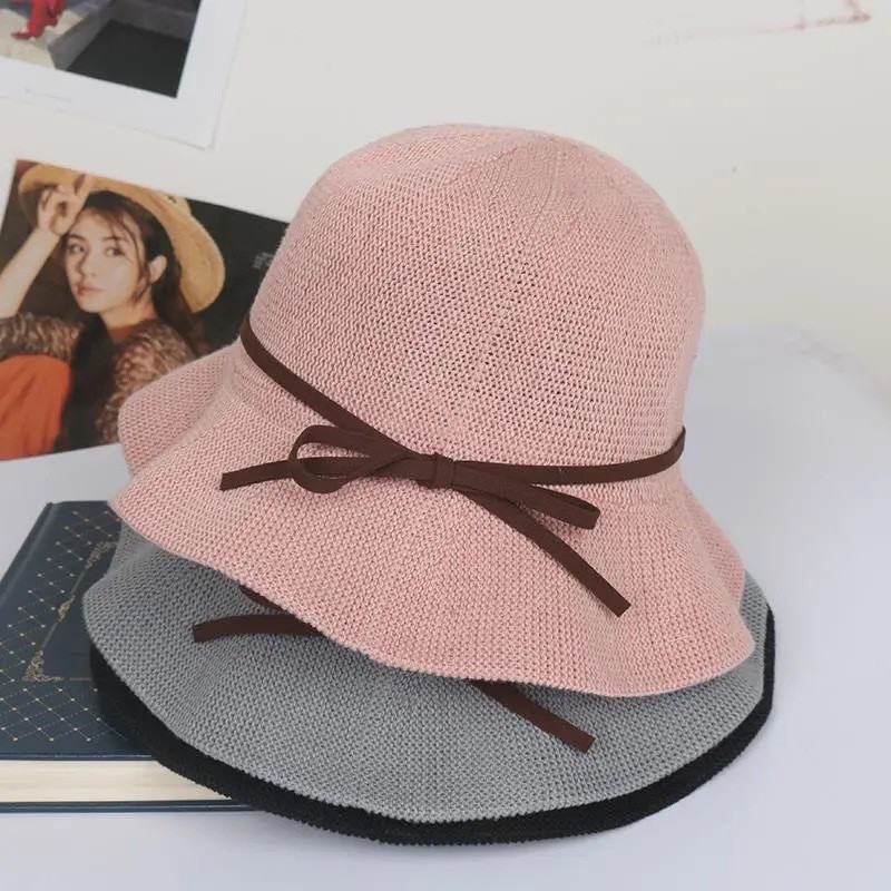 Nón Len Vành Rộng Màu Trơn Phối Dây Korea Style