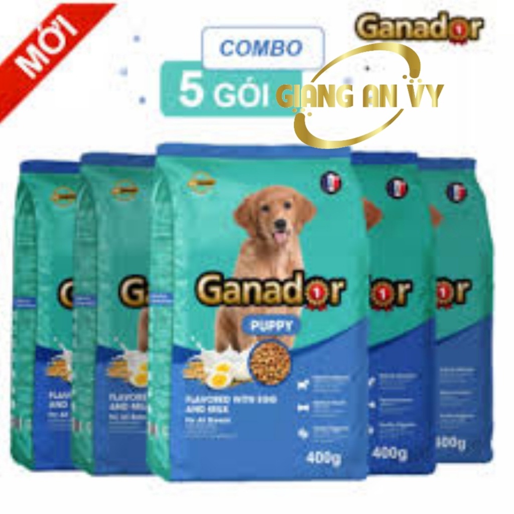 Combo 5 Thức ăn cho chó con Ganador vị Trứng và Sữa Egg and Milk 400 gram/gói