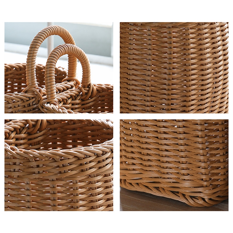 Nordic Hand-Woven Storage Natural Imitation Rattan Basket Flower Kitchen Hanging Basket