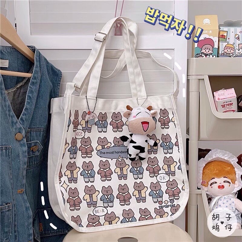 Túi tote đeo chéo gấu siêu cute 2in1 (có sẵn)