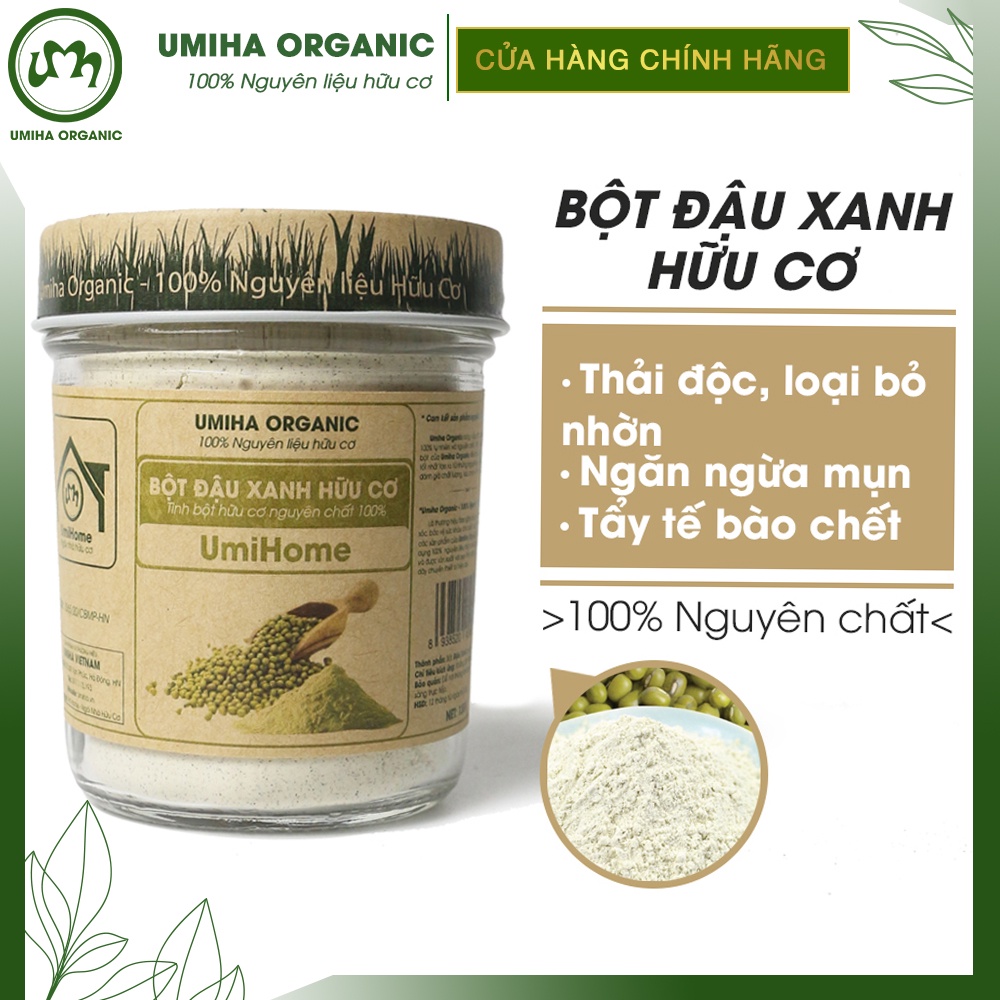 Bột đắp mặt nạ Đậu Xanh nguyên chất UMIHOME hữu cơ 135G dùng ngăn ngừa, loại bỏ mụn, dưỡng da trắng mịn