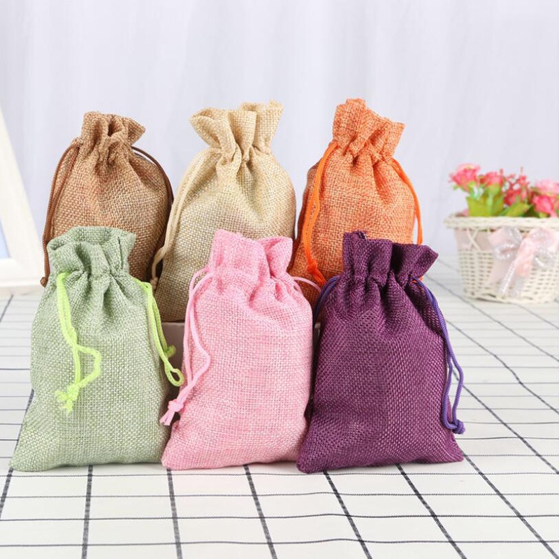 Bộ 10 Túi Dây Rút Bằng Vải Bố Nhiều Màu Sắc Dành Cho Đám Cướ
