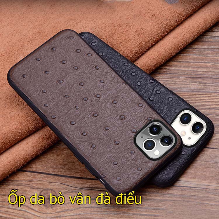 Ốp lưng iPhone 11 pro max da bò vân đà điểu