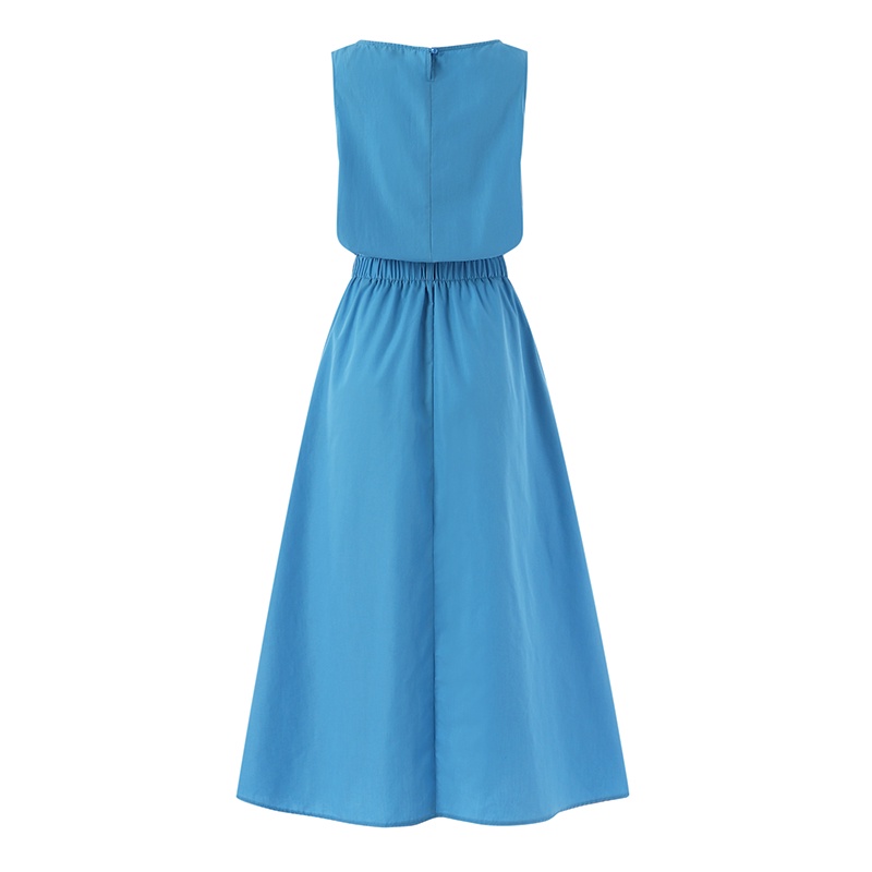 Đầm ZANZEA sát nách cổ tròn eo đàn hồi màu trơn phong cách Châu Âu đơn giản dành cho nữ