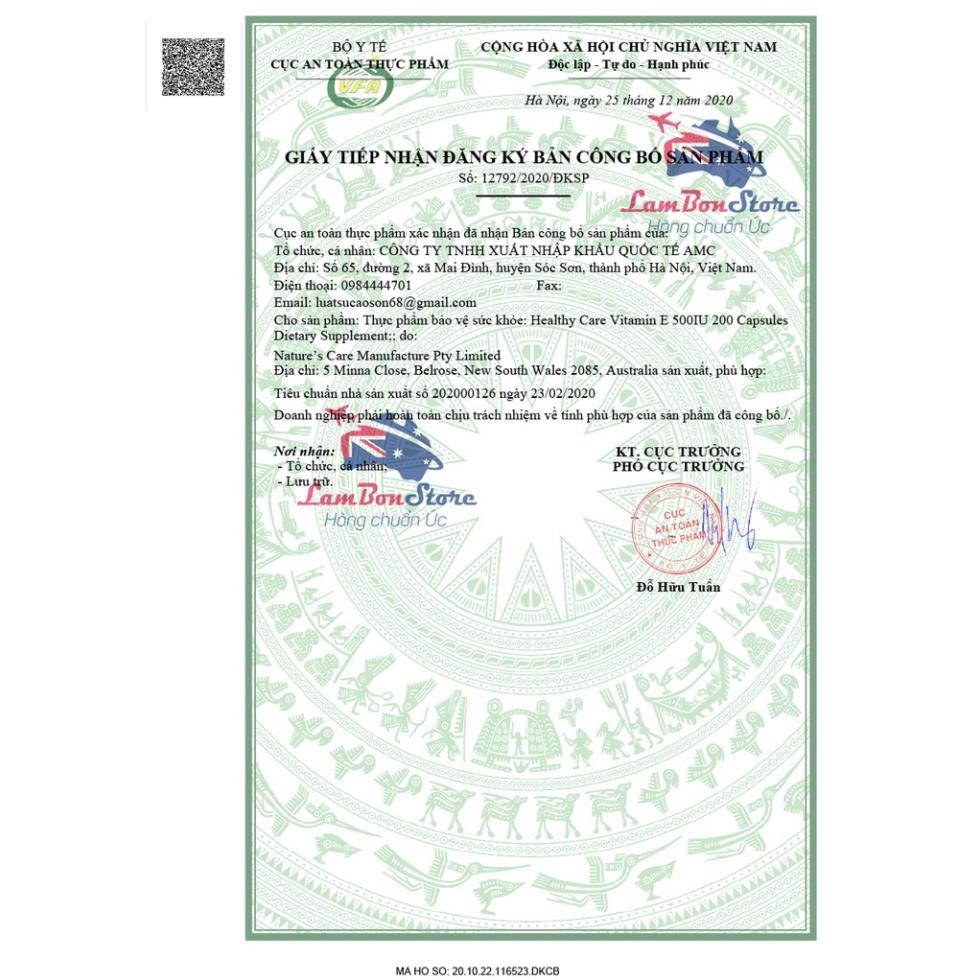 VITAMIN E HEALTHY CARE 500IU 200 viên - Xuất xứ Úc