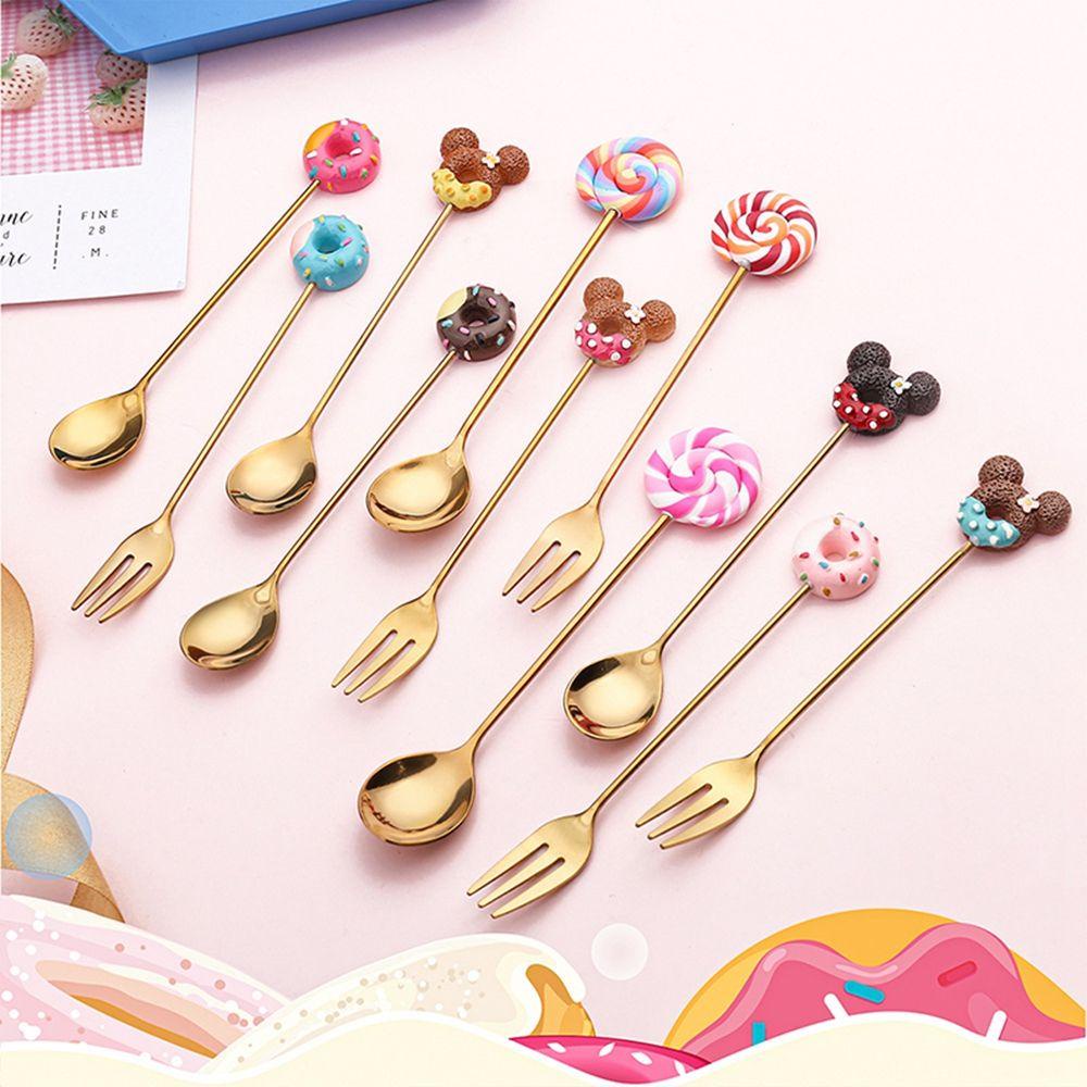 Muỗng Cà Phê Kiêm Nĩa Ăn Tráng Miệng Mini Bằng Thép Không Gỉ
