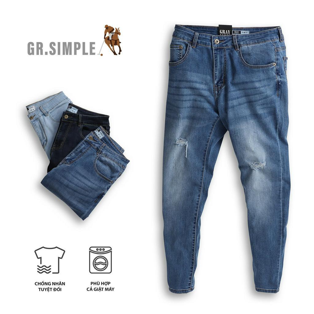 Quần jean Nam Rách Gối GRSIMPLE Chất Bò Co Dãn Thoải mái, nhiều mầu và nhiều kiểu rách ( BJG203)