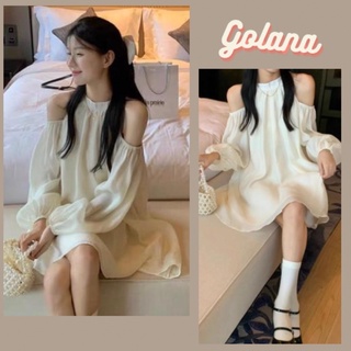 Váy Trắng Tơ Trễ Vai Dài Tay Suông Cách Điệu Siêu Đáng Yêu ( Có size Lớn) BBD01( Có Sẵn-Giao ngay)