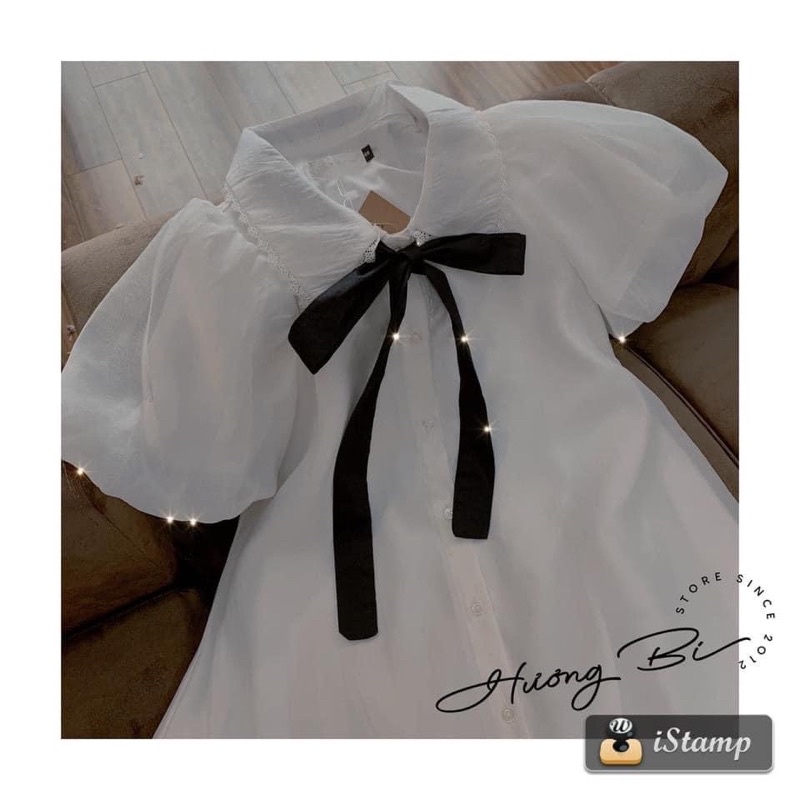 Áo Babydoll 2 Lớp Tay Bồng Thắt Nơ Đen