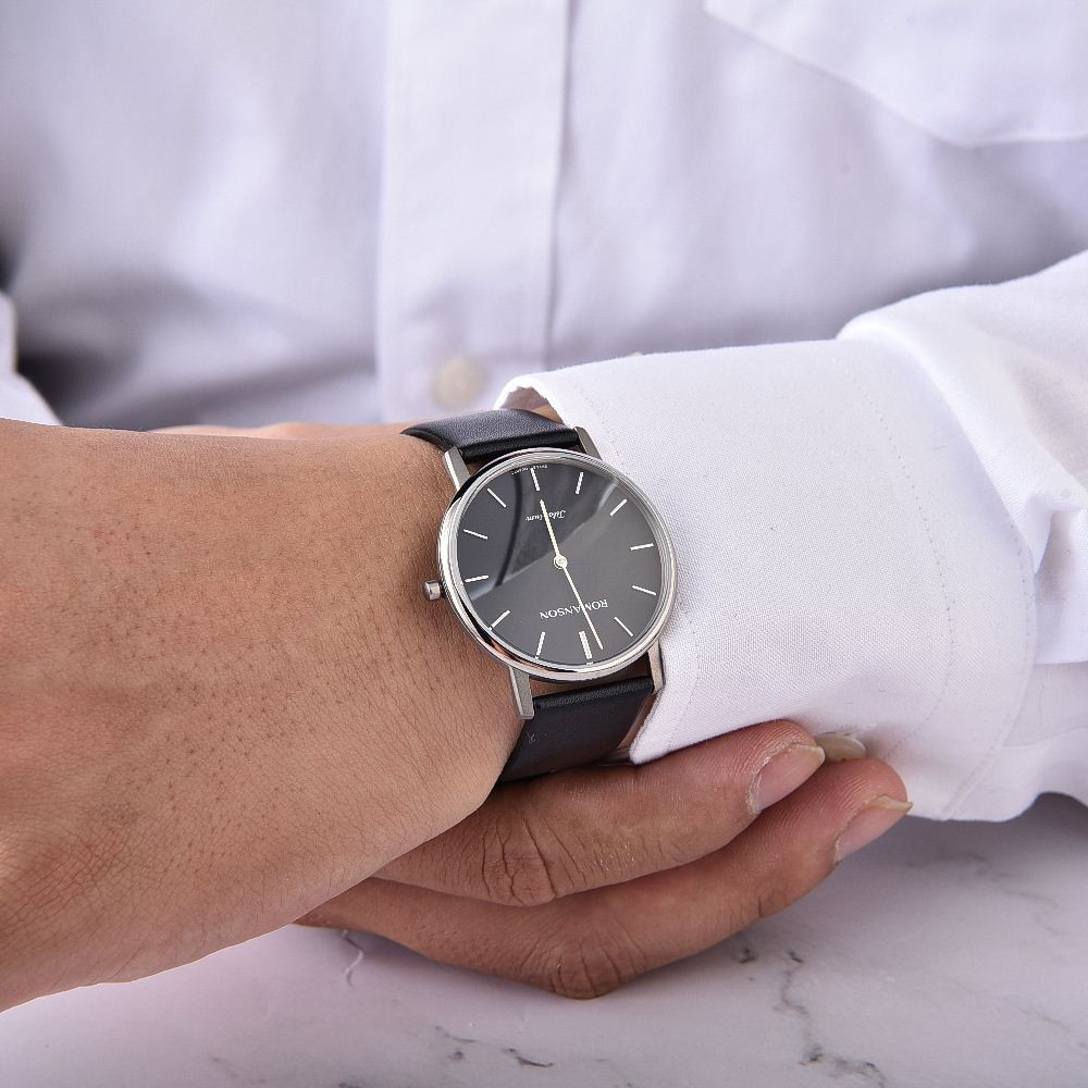 Đồng hồ Romanson Classic Men Watch UL3578MWBK nam máy Thụy Sĩ mặt mỏng vỏ Titanium kính chống xước dây da chính hãng
