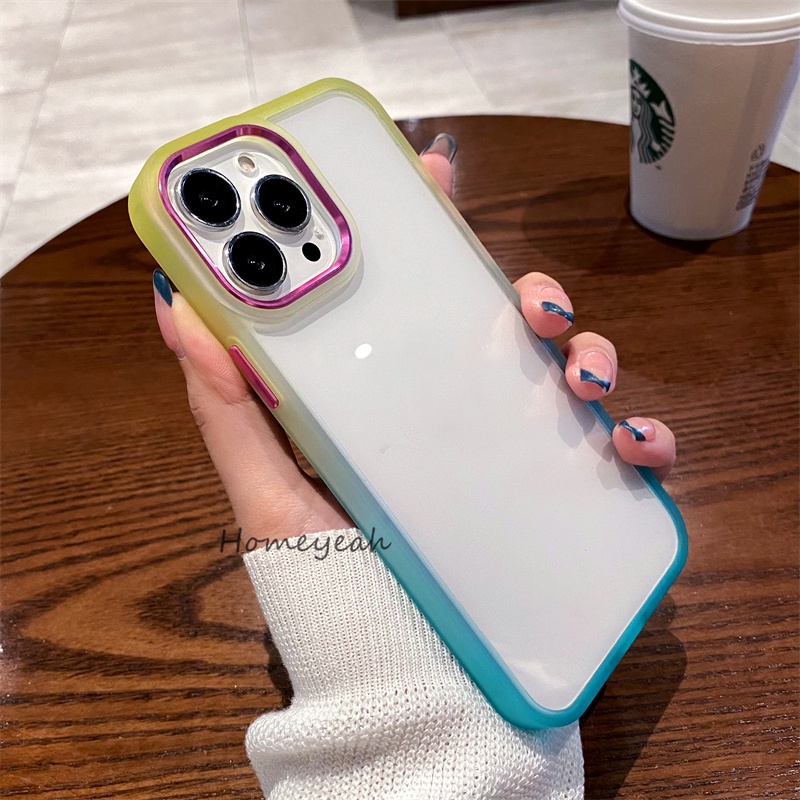Ốp Điện Thoại Cứng Trong Suốt Chống Sốc Màu Gradient Viền Kim Loại Cho iPhone 13 12 11 Pro Max ip11 ip13