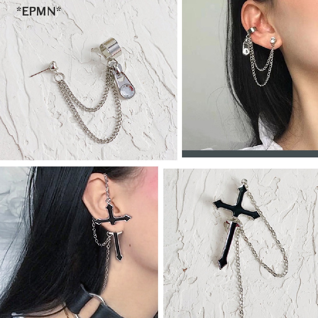 Khuyên tai HWETR dáng dài kiểu thánh giá phong cách punk thời trang