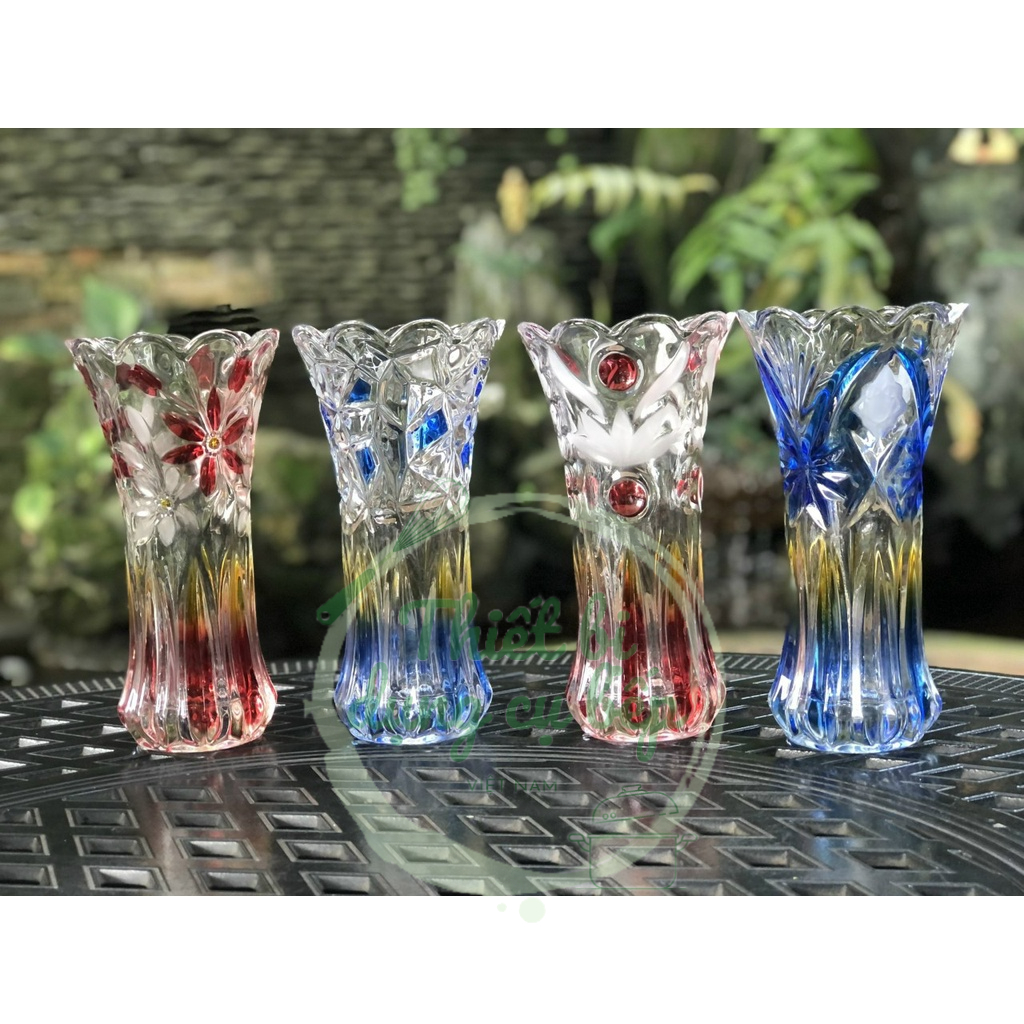 BÌNH BÔNG LỌ HOA THỦY TINH CAO 20CM, 25CM, 30CM TRẮNG TRONG VÀ MÀU NGẪU NHIÊN HỌA TIẾT ĐỦ KIỂU CAO CẤP.