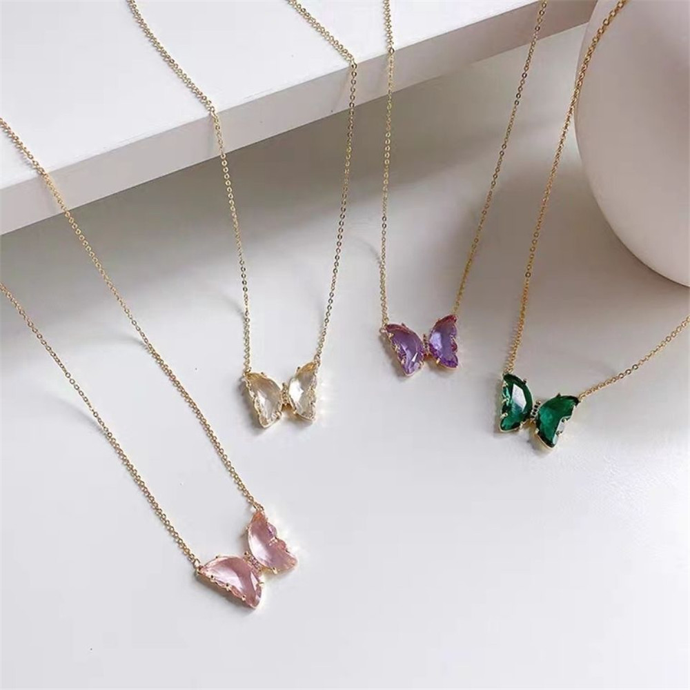 Nhẫn/Dây Chuyền Có Mặt/Khuyên Tai Hợp Kim Trang Trí Hình Bướm Đính Đá Sang Trọng Phong Cách Hàn Quốc