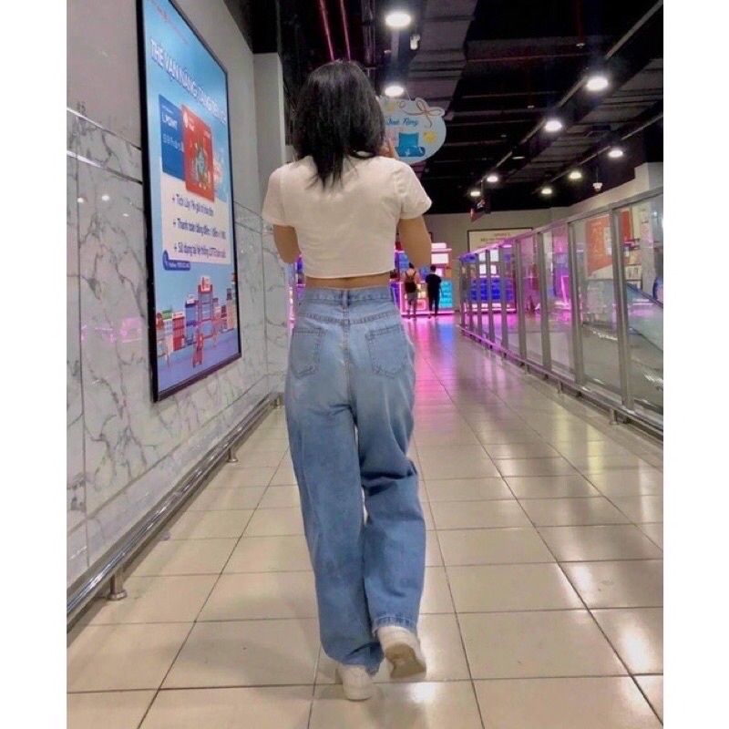 (Quà tặng 1 khẩu trang) Quần jean cạp cao ống rộng loang đen rách quần bò nữ | BigBuy360 - bigbuy360.vn