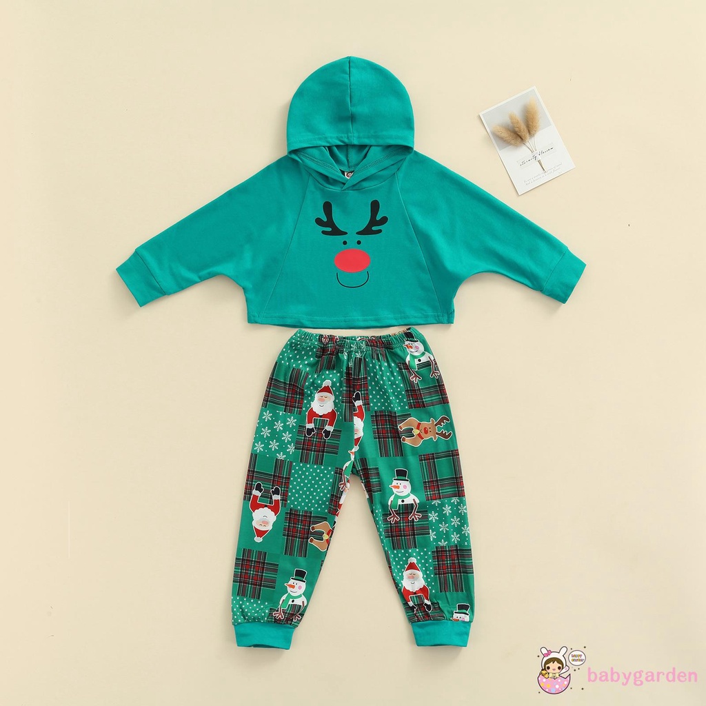 Set áo hoodie + quần dài in họa tiết tuần lộc giáng sinh cho bé gái