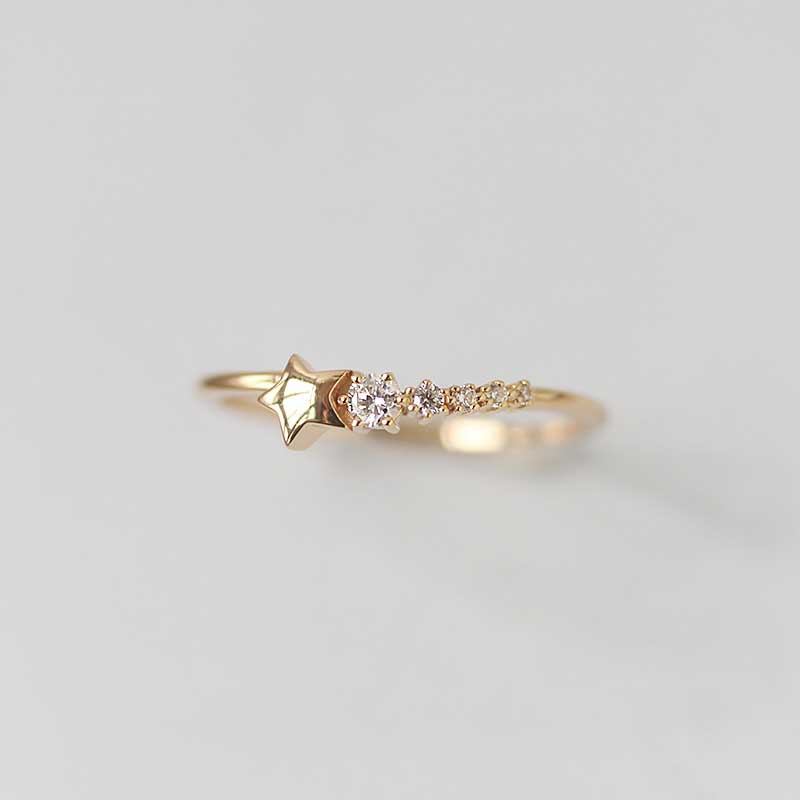 Nhẫn Mạ Vàng / Bạc 925 Hình Sao Băng Đính Đá Zircon Đơn Giản Thời Trang Hàn Quốc Cho Nữ